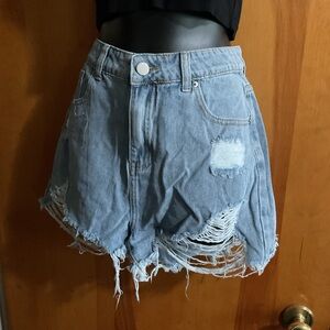 Distressed Light Blue Denim Women's Shorts